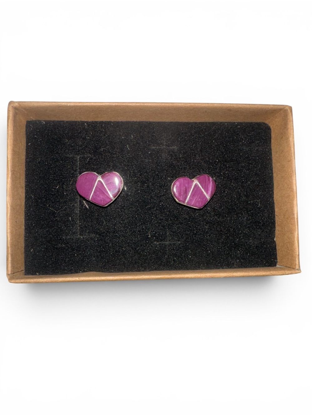 Purple Zuni Inlay Heart Post Earrings .25”